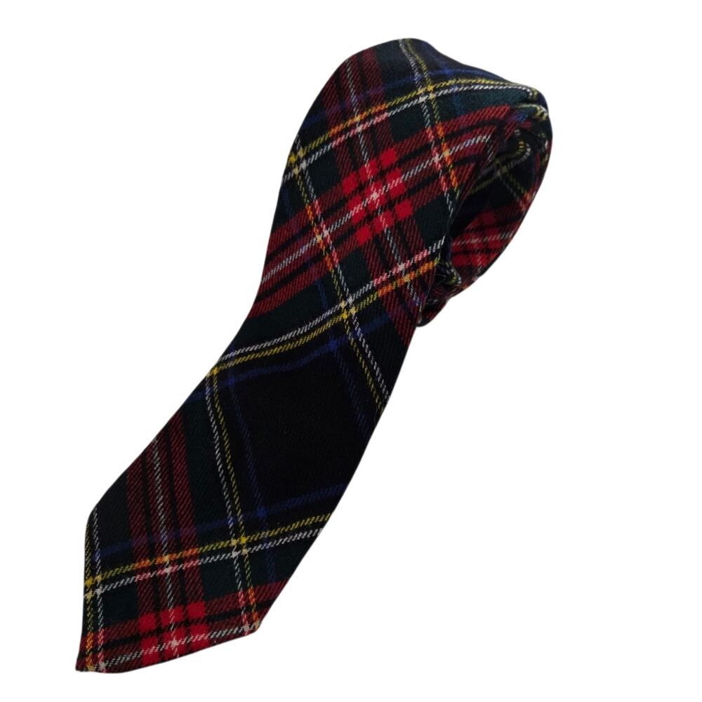Kinlock Anderson Stewart Black Tartan Plaid Pure New Wool Tie Made in Scotland